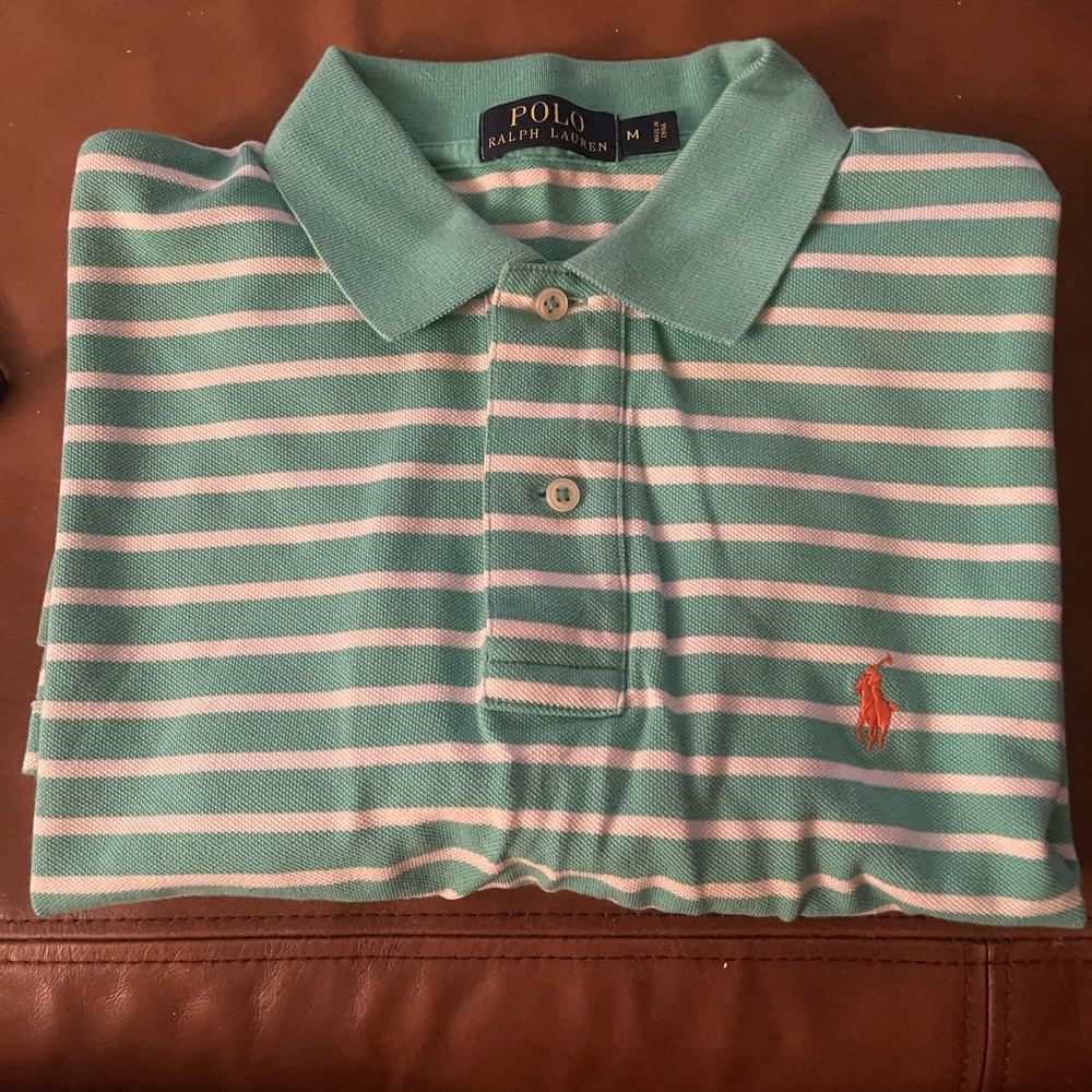 White Striped Green Ralph Lauren Polo Shirt